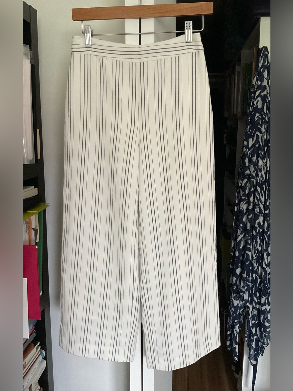 Vince Camuto White Wide-Leg Pinstripe Trousers